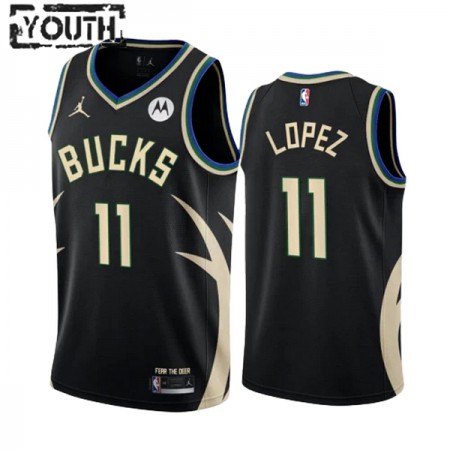 Barn Milwaukee Bucks Tröja Brook Lopez 11 Jordan 2022-23 Statement Edition Svart Swingman